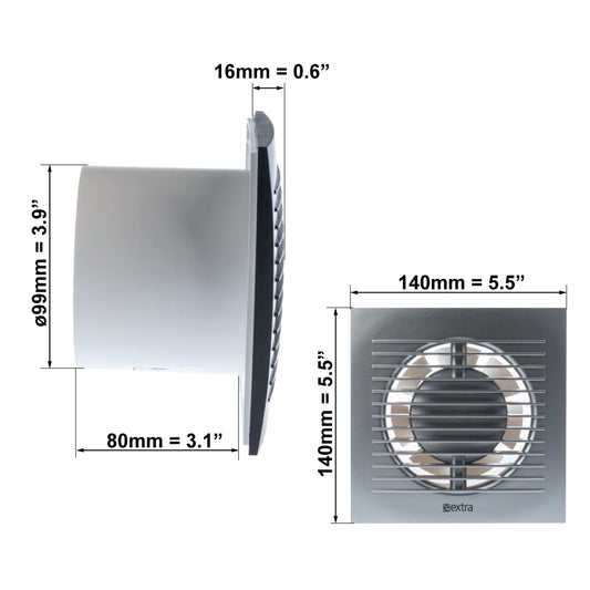EUROPLAST Ø 150mm bathroom fan with humidity sensor and timer. Quiet plastic ventilator in silver.