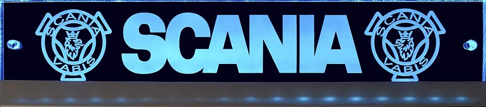 Light-up sign with Scania Vabis logo 60cm x 10cm USB connection ✓ Ideal gift idea ✓ Laser engraved | Stylish LED sign as a truck accessory | Illuminated Scania Vabis sign