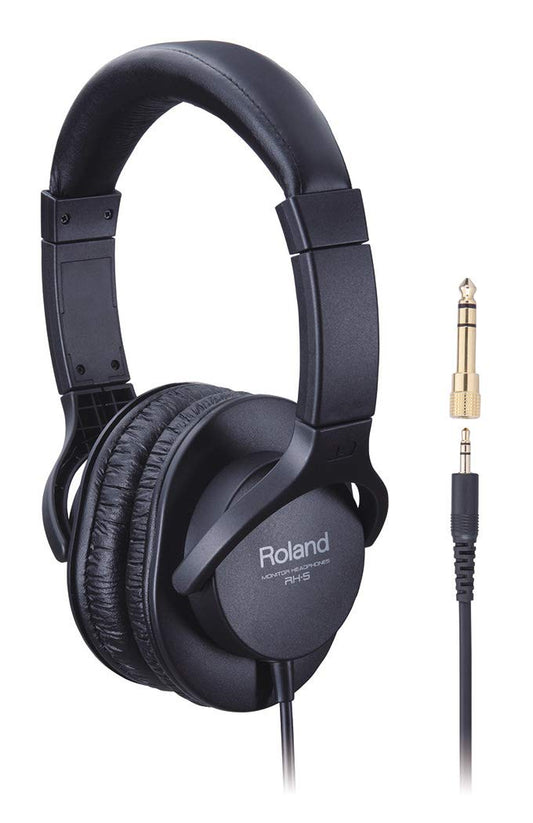 Roland RH-5, closed-back over-ear monitoring headphones, premium performance for daily producing and music listening, balanced sound, lightweight and comfortable, includes adapter plug.