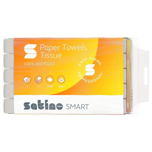 Satino by WEPA - 8,000 paper towels - 2 ply - V-fold - 24x23cm (folded: 24 x 11.5 cm) - absorbent & lint-free - made from recycled paper - paper towels for PT3, PT4.
