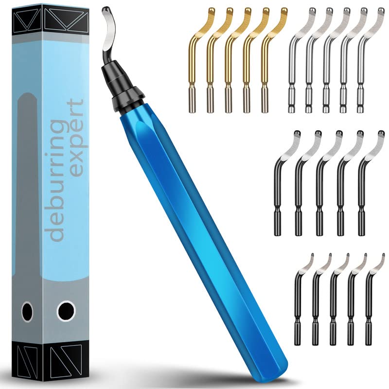 Heeieuk Metal Handle Hand Deburrer Deburring Tools Deburring with 21 Replacement Blades for Edge & Hole on 3D Printer, Plastic, Aluminum, and Stainless Steel