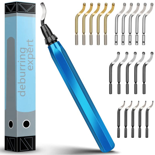 Heeieuk Metal Handle Hand Deburrer Deburring Tools Deburring with 21 Replacement Blades for Edge & Hole on 3D Printer, Plastic, Aluminum, and Stainless Steel
