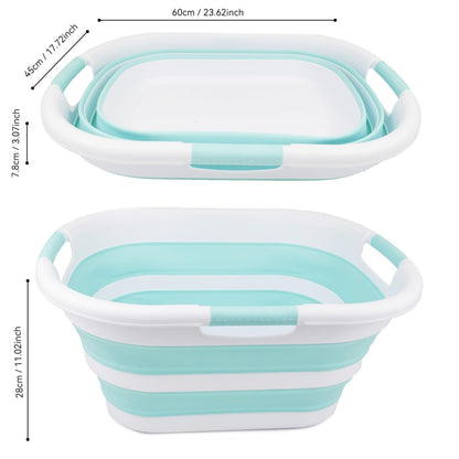 SAMMART foldable plastic laundry basket, 40L, collapsible pop-up storage container/organizer - portable wash tub - space-saving laundry hamper (1, White/Sea Green)