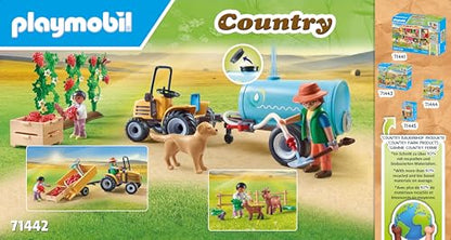 PLAYMOBIL Country 71442 Tractor with Trailer and Water Tank, fresh harvest on the farm, playful learning about the environment, sustainable toy for children ages 4 and up.