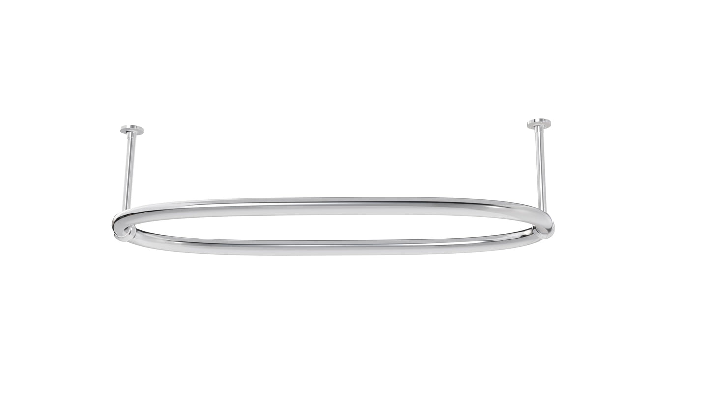 Aquaworld Oval Shower Curtain Rod for Bathroom Decor, 14 Curtain Rings Included - Ceiling Mount, Sturdy Construction, Chrome Shower Rod for Tub, Ideal for Small Bathrooms