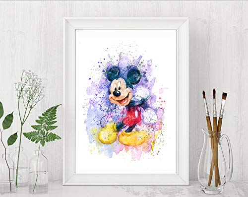 Mickey Mouse watercolor prints - unframed set of 8 (20.3 x 25.4 cm) Mickey Mouse wall art decor - Minnie Mouse room decor - Donald Duck, Daisy Duck, Goofy, Pluto decor posters.