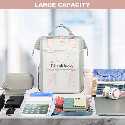 LOVEVOOK Women's Backpack Large, Laptop School Backpack for Girls Teens 17 Inch with Data Cable Bag & USB Charging Port, Waterproof School Bag Backpack for College Office Business Travel Gray