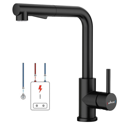 APPASO Low Pressure Kitchen Faucet Black, Kitchen Tap 3 Connectors, Low Pressure Kitchen Mixer Tap, Low Pressure Sink Mixer with 2 Spray Modes, Stainless Steel Black Mixer for Boiler.