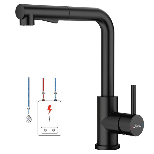 APPASO Low Pressure Kitchen Faucet Black, Kitchen Tap 3 Connectors, Low Pressure Kitchen Mixer Tap, Low Pressure Sink Mixer with 2 Spray Modes, Stainless Steel Black Mixer for Boiler.