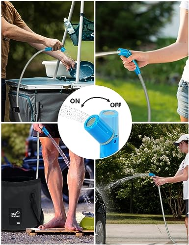 LIBERRWAY camping shower with pump, 45-60mins battery camping shower outdoor with 2-3.5 L/min water flow rechargeable battery and 1.8m shower hose water pump for garden travel car washing