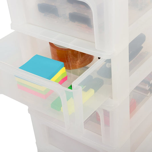 Iris Ohyama Desk Organizer with 2 shallow and 1 deep drawer, Matte White, Easy-Pull System, A4 & A5 size, for office, school, stationery, BPA-free, Drawer, OCH-2021