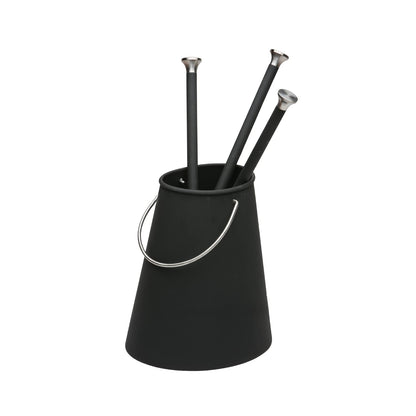 Morsø Ellipse Fireplace Tool Set - high-quality designer fireplace set, 4-piece set with shovel, brush, fire poker/blowpipe & bucket, black