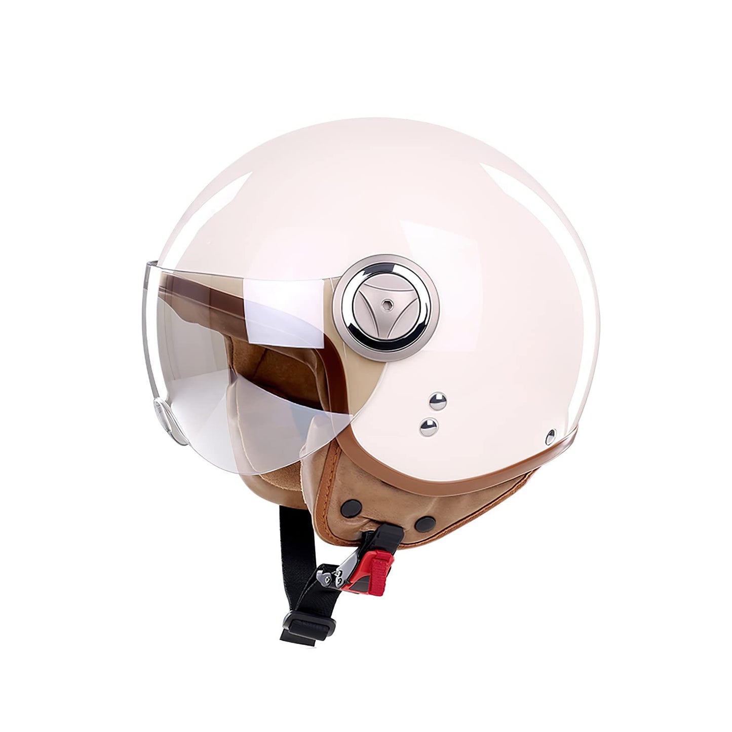 BOSERMEM Adult Motorcycle Helmet Scooter Helmet, Fashion Half-open Helmet with Goggles, Passed Traffic Safety Test to Effectively Protect Head Safety (Beige, L 57-58cm)