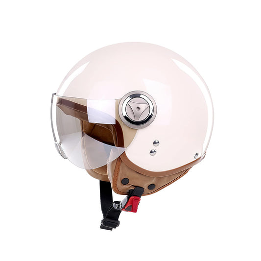 BOSERMEM Adult Motorcycle Helmet Scooter Helmet, Fashion Half-open Helmet with Goggles, Passed Traffic Safety Test to Effectively Protect Head Safety (Beige, L 57-58cm)