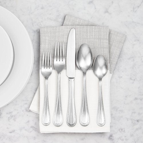 Amazon Basics Stainless Steel Pearled Edge Dinner Spoons, Dishwasher Safe, Large Size, 19.6 cm, 12-Pack, Silver.