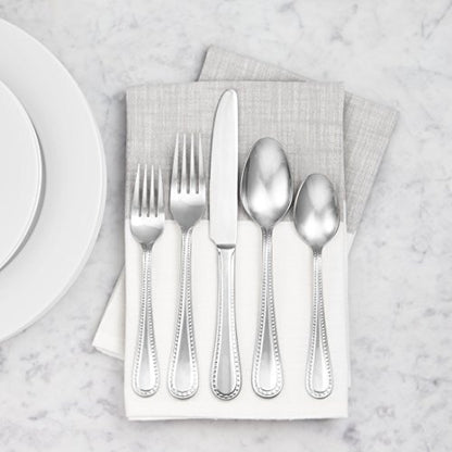 Amazon Basics Stainless Steel Pearled Edge Dinner Spoons, Dishwasher Safe, Large Size, 19.6 cm, 12-Pack, Silver.
