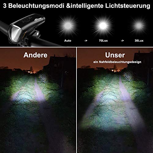 Toptrek bike light set 70/30Lux light modes LED bike light IPX5 waterproof bike lamp USB rechargeable bike light includes front light and rear light.
