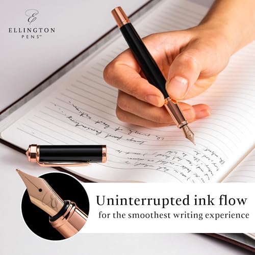 Ellington Pens luxury fountain pen set smooth, nib - includes refillable ink converter, 3 ink cartridges [Black and Blue], gift box - elegant calligraphy.