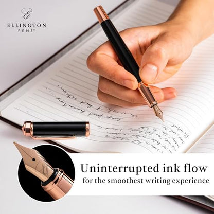 Ellington Pens luxury fountain pen set smooth, nib - includes refillable ink converter, 3 ink cartridges [Black and Blue], gift box - elegant calligraphy.