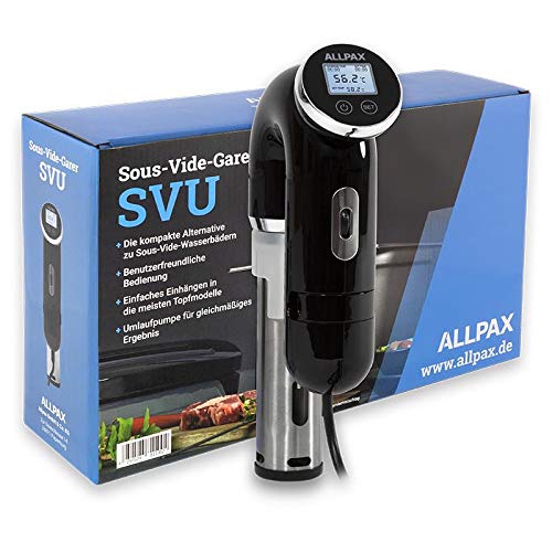Allpax SVU Sous Vide cooker in black, for water baths up to 20 l, curved design with LED display, for vacuum cooking meat, fish & vegetables, 1200 W