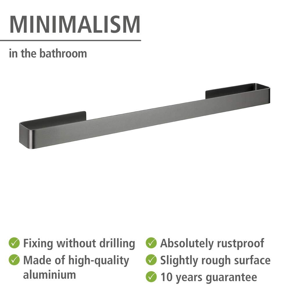 WENKO Montella towel holder, mounting with Strip-it special adhesive pad, 61 x 4 x 6 cm, Anthracite