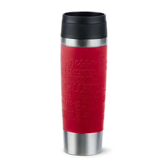 Emsa N20222 Travel Mug Classic insulated mug 0.5 liters, new comfort screw cap, stainless steel, keeps hot for 6h and cold for 12h, 100% leak-proof, dishwasher safe, 360° drinking opening, Dark Red