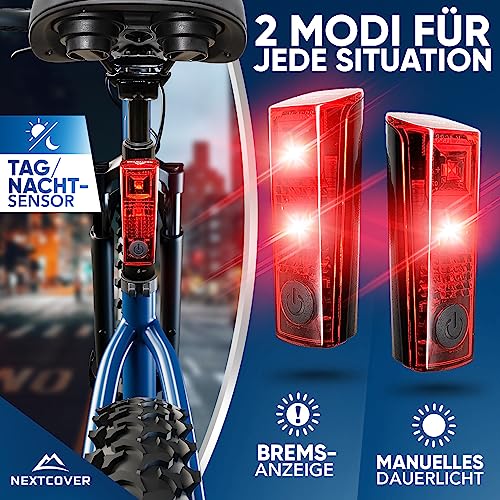NEXTCOVER® bike light set with [LightSense] sensor & 11h battery life I USB rechargeable & waterproof I StVZO approved I LED front bike light I bike lamp & bike rear light (80 Lux Pro+)