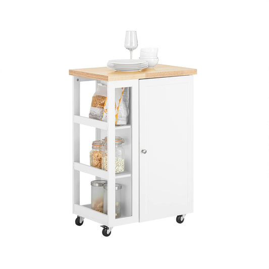 SoBuy rolling kitchen cart serving cart side table with 3 shelves kitchen cart for kitchen, living room, dining room white-natural BHT approx. 60x90x40cm FKW75-WN