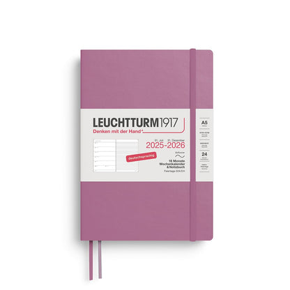 Lighthouse1917 372622 Weekly Planner & Notebook Medium (A5) 2026, 18 months 07.2025-12.2026, Softcover, Dusty Rose, German