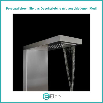 Elbe Stainless Steel Shower Panel for corner installation 4-function with rain shower shower set with hand shower, rain shower, 2 massage showers, waterfall shower, shower faucet complete set Adjustable temperature