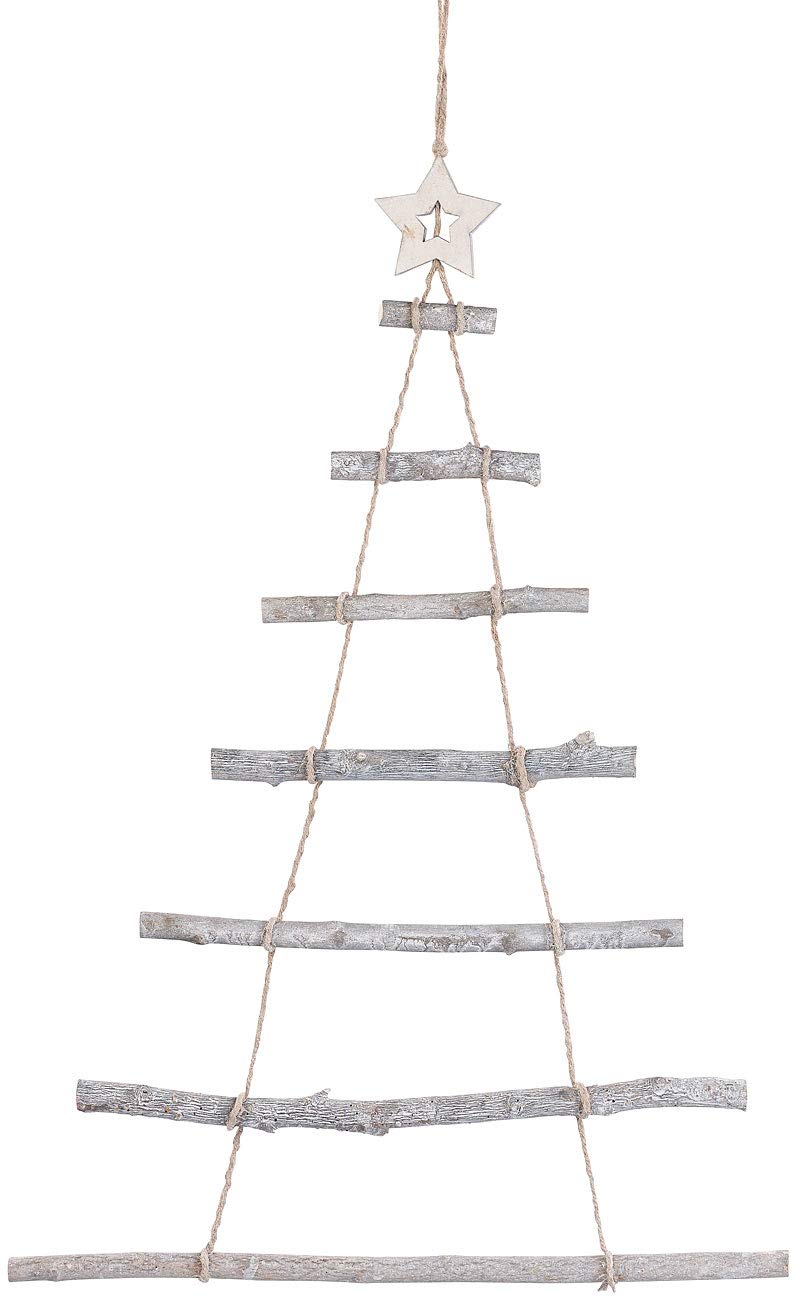 British Garden Decor: 2 decorative wooden ladders in the shape of a Christmas tree to hang up, 48 x 78 cm (Christmas decoration wooden ladder, wooden Christmas tree, fairy lights)