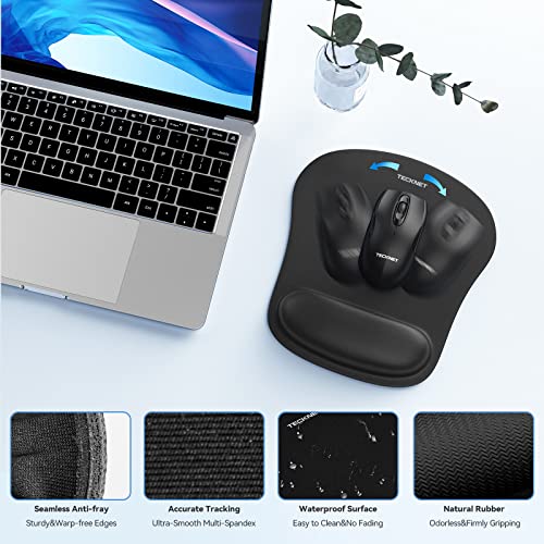 TeckNet Keyboard Wrist Rest and Mouse Pad with Wrist Support, Memory Foam Set for Computer/Laptop/Mac, lightweight for easy typing & pain relief, ergonomic mousepad (black)