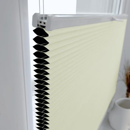 Home-Vision® Premium Double Pleated Honeycomb Pleated Shade without Drilling with Clamp Fix (White-Cream, W75cm x H120cm) Modern Clamp Fix Pleated Shade with Heat and Sun Protection for Windows Thermo.
