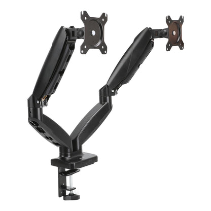 Amazon Basics dual monitor desk mount, gas spring monitor arm, adjustable, for monitors up to 27 inches (68.6 cm) in size, Black