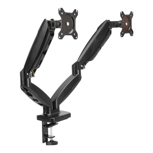 Amazon Basics dual monitor desk mount, gas spring monitor arm, adjustable, for monitors up to 27 inches (68.6 cm) in size, Black