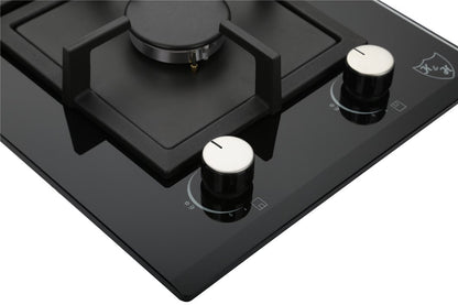 K&H Domino 2 zone glass gas hob 30cm wok burner natural gas built-in with thermocouple flame failure system 2Z-KHGW