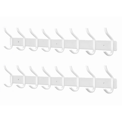 MEIJO Stainless Steel Coat Hooks, Coat Rack with 8 Hooks, Wall Mounted Coat Hanger for Bedroom Bathroom Kitchen (White, 8 Hooks 2 Pieces)