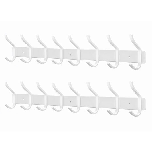 MEIJO Stainless Steel Coat Hooks, Coat Rack with 8 Hooks, Wall Mounted Coat Hanger for Bedroom Bathroom Kitchen (White, 8 Hooks 2 Pieces)