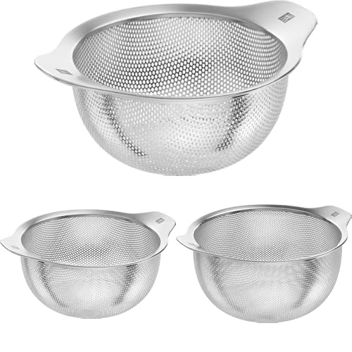 ZWILLING 3-piece Table Sieve Set (16, 20, 24 cm) made of stainless steel, kitchen strainer, pasta strainer, colander for salad/vegetables/pasta, silver