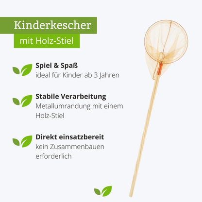 Record Butterfly Net for Kids (Metal, Orange) with Wooden Handle (72 cm) - ⌀ 23 cm - Total length 102 cm - for children ages 3 and up.