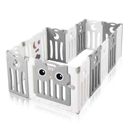 Baby Vivo Playpen Folding Playard Baby Safety Gate Playpen Fence Playpen for Kids made of plastic with door and toys 14 elements in grey - Owl