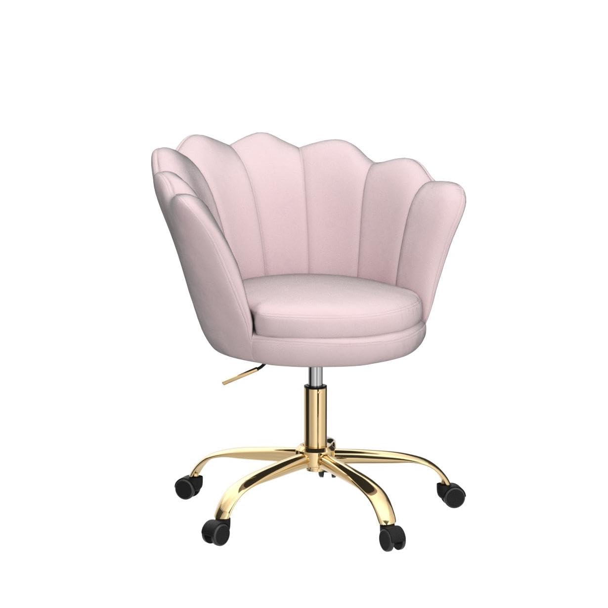 Wahson velvet swivel chair, height-adjustable, armless, with gold base, desk chair for bedroom/vanity, light pink, velvet.