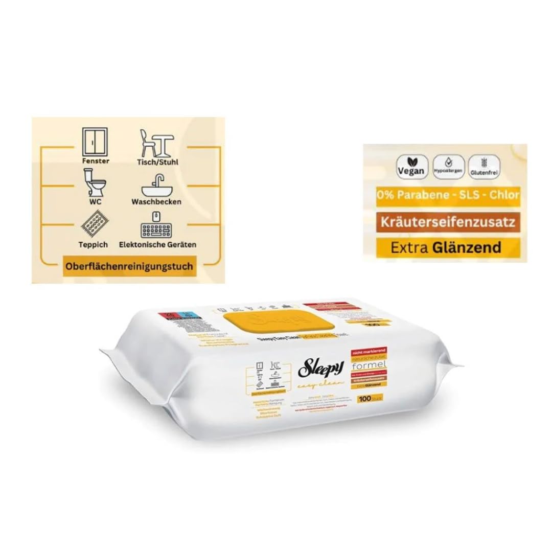 300x Sleepy cleaning wipes with bleach additive - Extra strong against stains - Green, Blue, and Yellow surface cleaning set - perfect for floors, kitchen, bathroom, and quick shine on smooth surfaces.