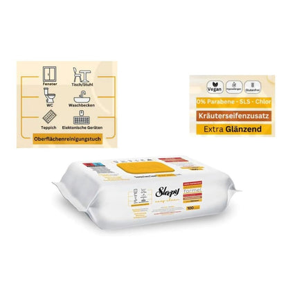 300x Sleepy cleaning wipes with bleach additive - Extra strong against stains - Green, Blue, and Yellow surface cleaning set - perfect for floors, kitchen, bathroom, and quick shine on smooth surfaces.