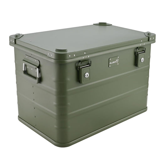 Aluminum box lockable E78G OLIVE GREEN - Premium storage box 78 liters - Material thickness 1mm - Lid with aluminum die-cast stacking corners and rubber seal - including locks - painted