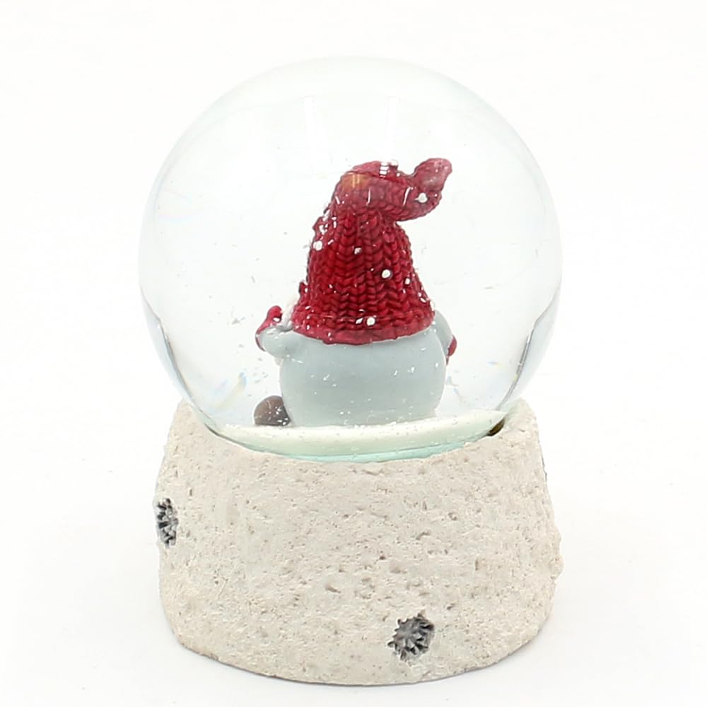 Dekohelden24 Snow Globe Christmas Elf with red hat on white base, L/W/H/Ø ball 6.5 x 6.5 x 8.8 cm Ø 6.5 cm