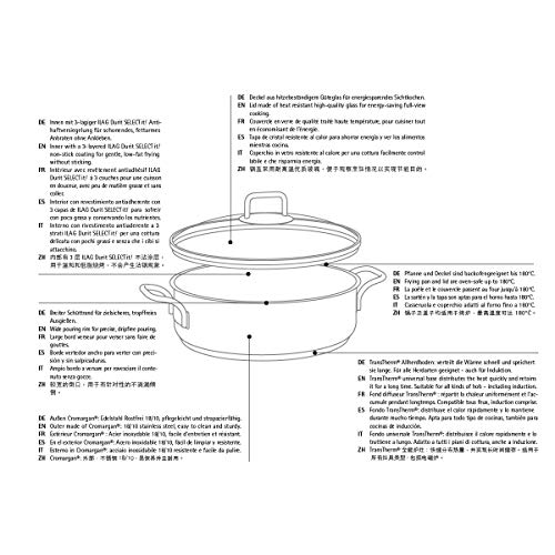WMF 28cm high-sided frying pan, induction roaster, covered stew pot 5.0L, induction pan, Cromargan coated stainless steel, oven-safe, non-stick coated, high rim.