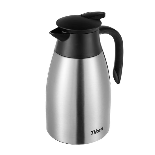 Tiken 1.5L stainless steel double-walled vacuum insulated thermos flask, insulated coffee pot, silver.