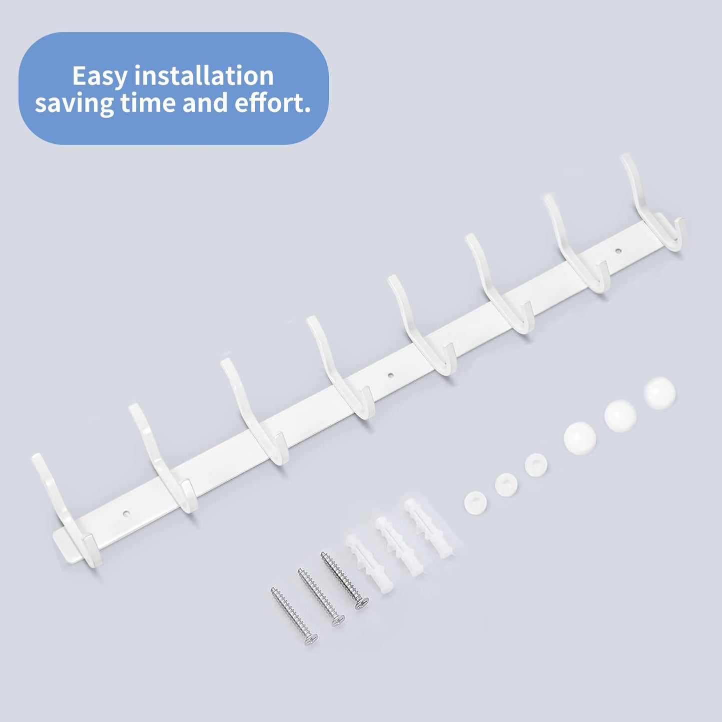MEIJO Stainless Steel Coat Hooks, Coat Rack with 8 Hooks, Wall Mounted Coat Hanger for Bedroom Bathroom Kitchen (White, 8 Hooks 2 Pieces)