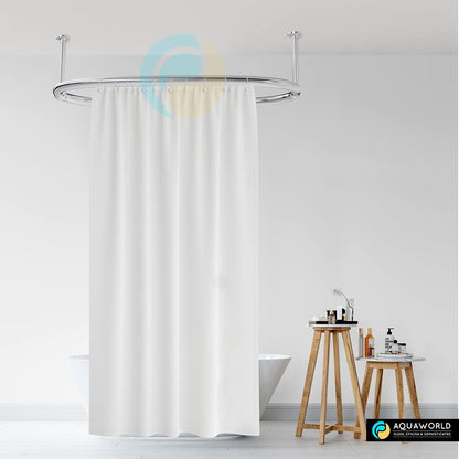 Aquaworld Oval Shower Curtain Rod for Bathroom Decor, 14 Curtain Rings Included - Ceiling Mount, Sturdy Construction, Chrome Shower Rod for Tub, Ideal for Small Bathrooms